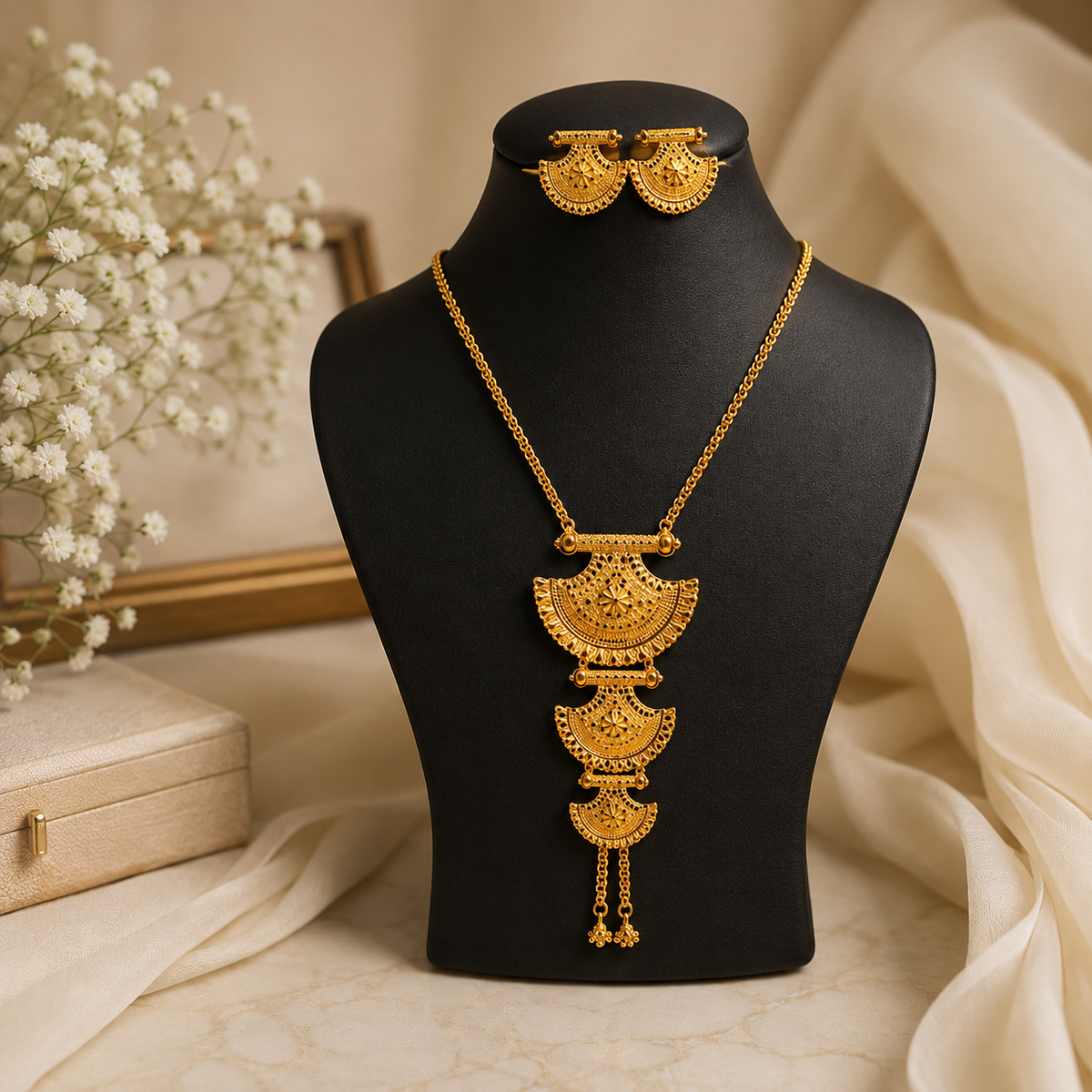 Traditional Gold-Tone Necklace & Earrings Set