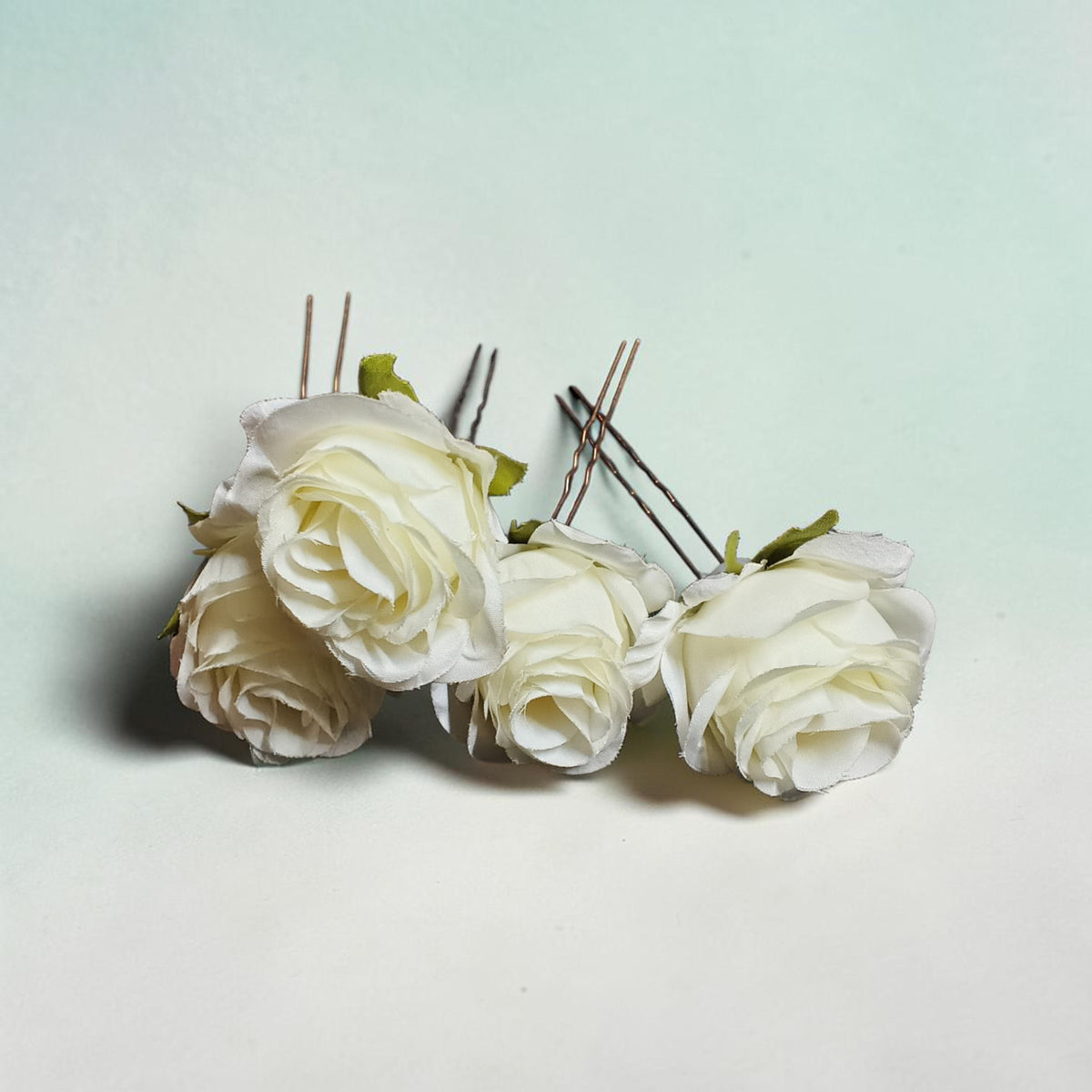 4 Pcs White Artificial Rose Flower Hair Pins for Women & Girls | Bridal Floral Hair Accessories | Wedding, Party & Festive Hair Bun Pins
