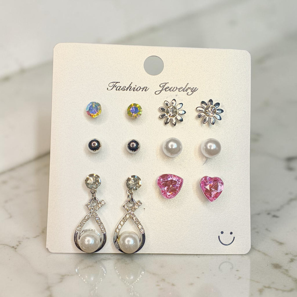 6-Pair Stylish Multicolor Stud & Pearl Earrings Set for Women