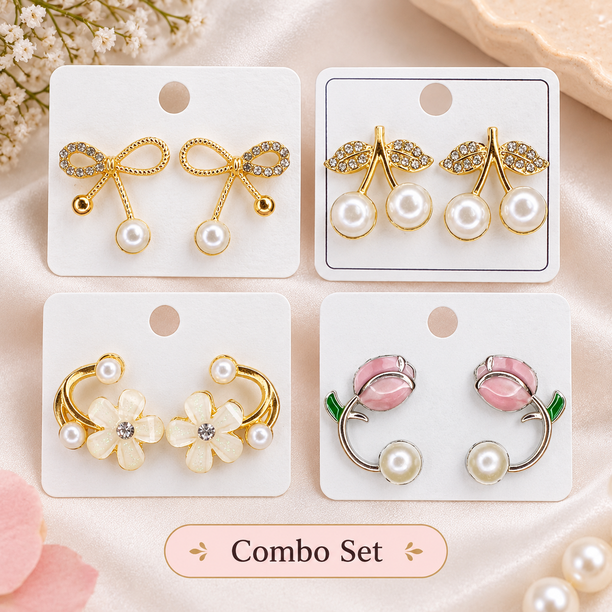 Combo Set of Pearl & Floral Designer Earrings for Women and Girls