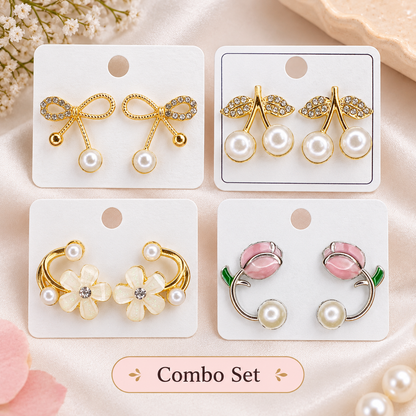 Combo Set of Pearl & Floral Designer Earrings for Women and Girls