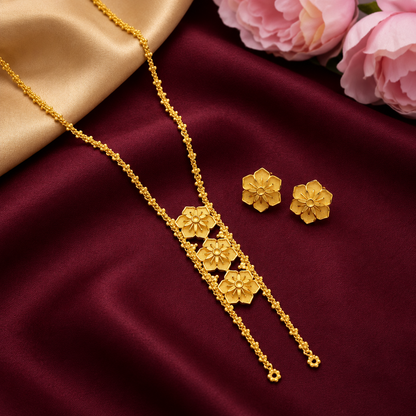 Elegant Gold-Tone Floral Necklace & Stud Earrings Jewellery Set for Women