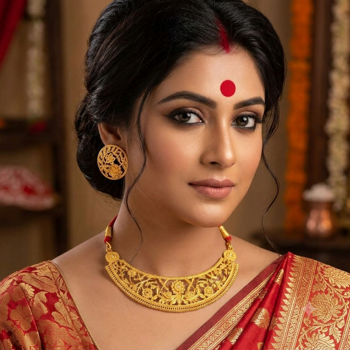 Traditional Half Moon Floral Necklace Set with Matching Earrings for Women | Ethnic Bridal Jewellery Set