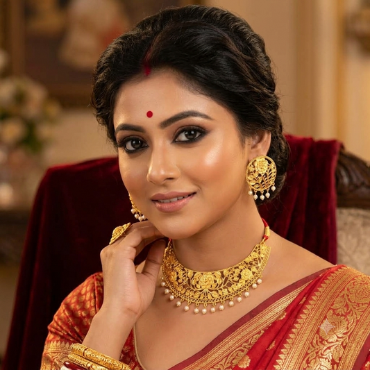Floral Pearl Choker Necklace Set with Matching Earrings | Traditional Ethnic Jewellery