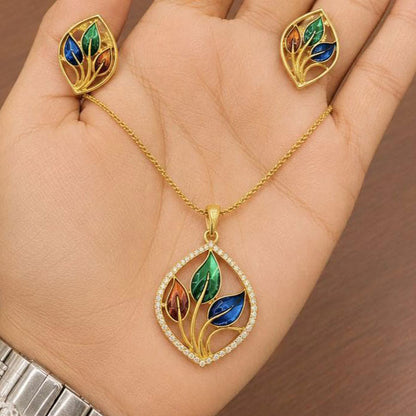 Elegant Multicolor Leaf Design Necklace & Earring Set