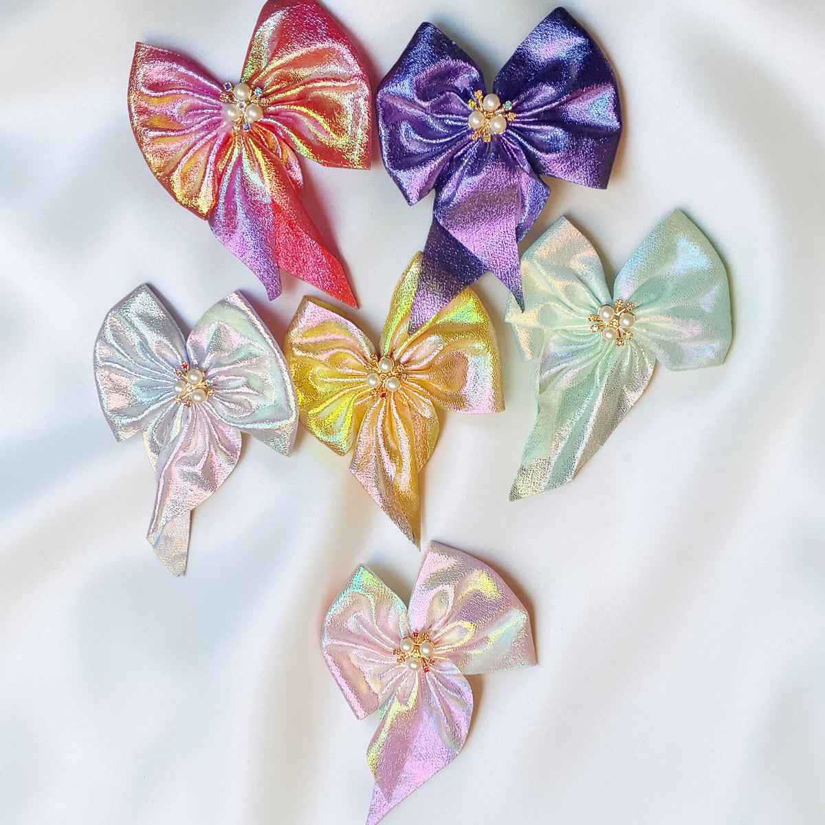 Bow Hair Clip with Pearl Embellishment || set of 6