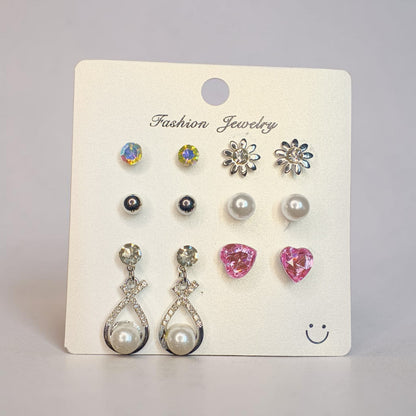 6-Pair Stylish Multicolor Stud & Pearl Earrings Set for Women