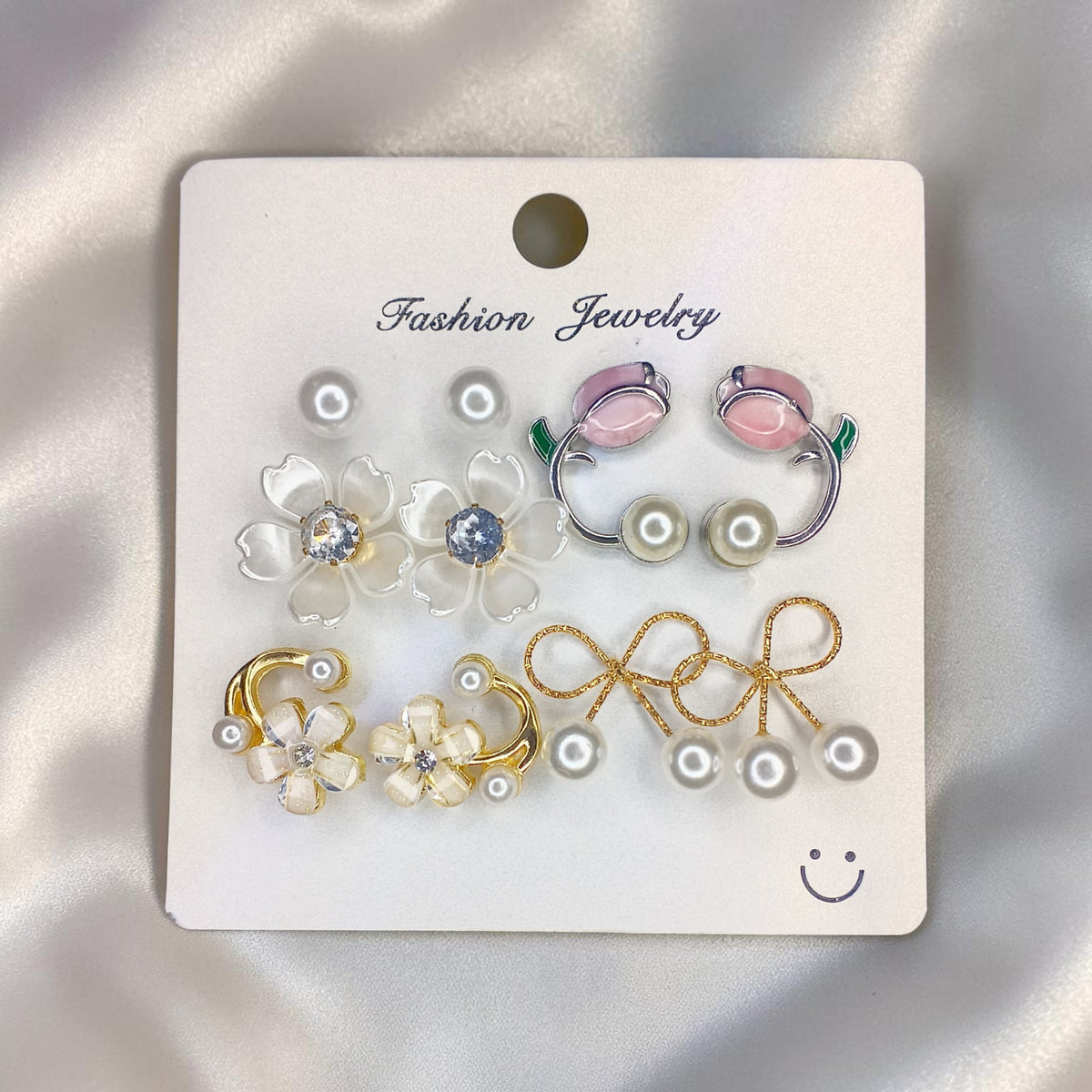 Cute Bow, Daisy & Tulip Earrings||5 Pair Korean Style Pearl & Floral Stud Earrings Set for Women
