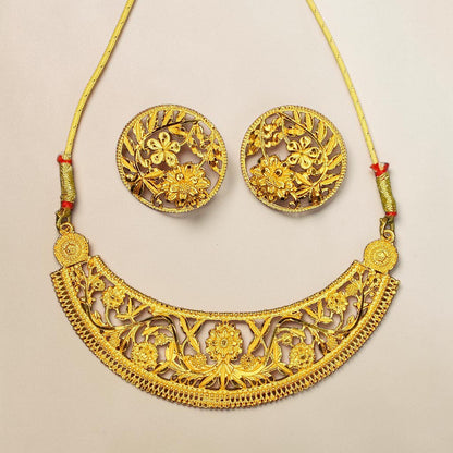 Traditional Half Moon Floral Necklace Set with Matching Earrings for Women | Ethnic Bridal Jewellery Set