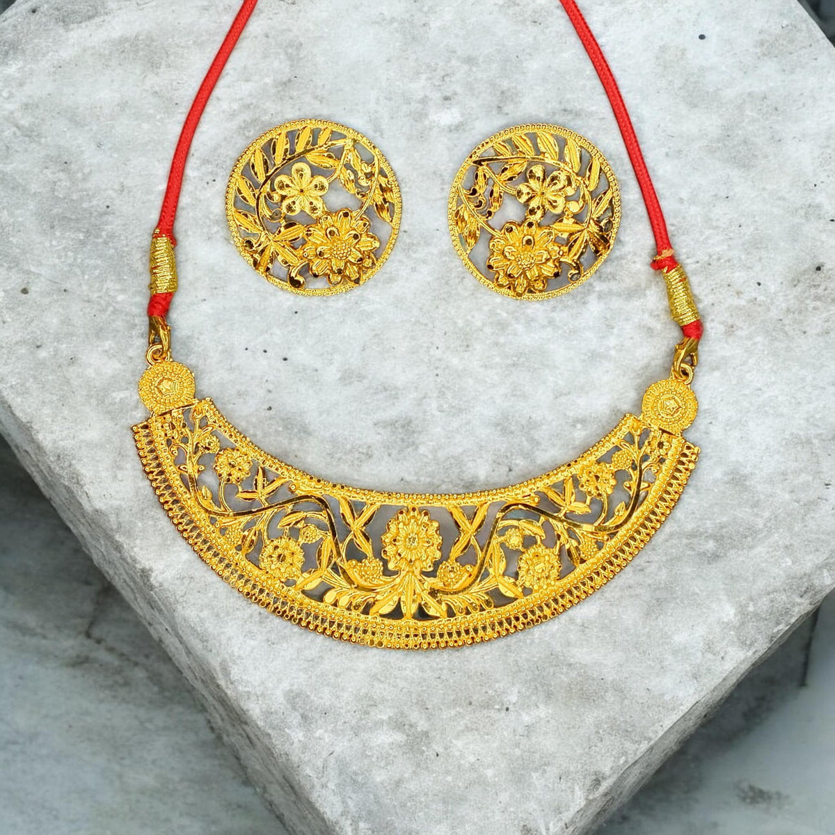 Traditional Half Moon Floral Necklace Set with Matching Earrings for Women | Ethnic Bridal Jewellery Set