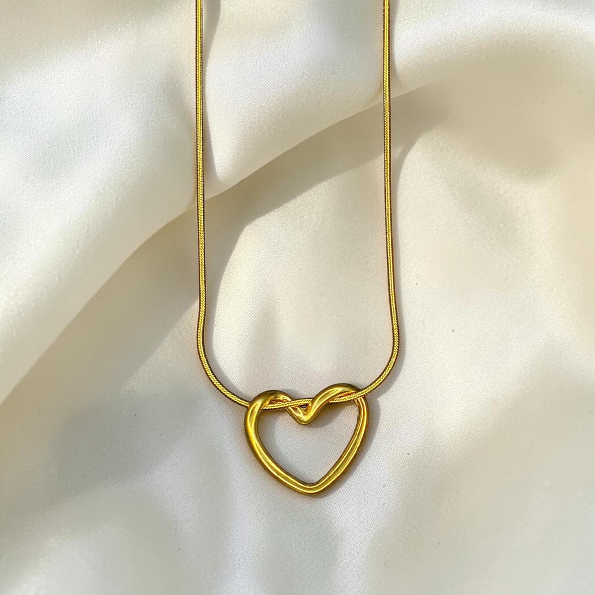 Golden Heart Pendant Snake Chain Necklace for Women & Girls | Korean Style Minimalist Heart Necklace