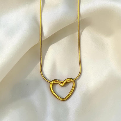 Golden Heart Pendant Snake Chain Necklace for Women & Girls | Korean Style Minimalist Heart Necklace
