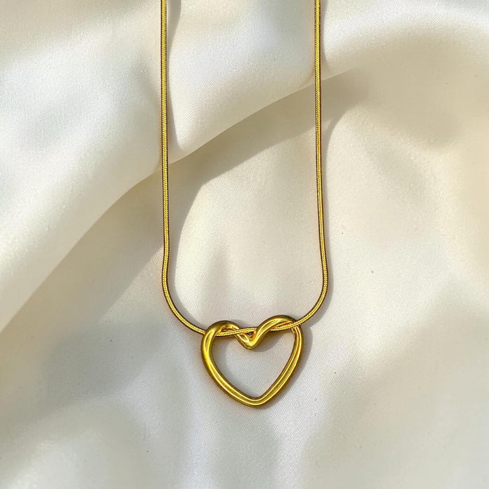 Golden Heart Pendant Snake Chain Necklace for Women & Girls | Korean Style Minimalist Heart Necklace