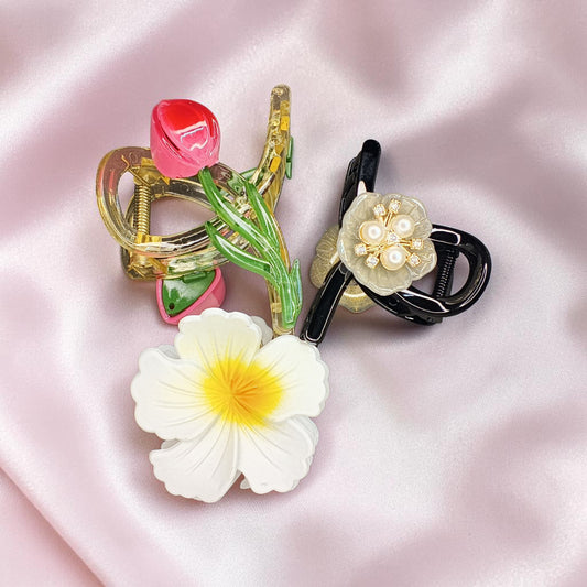 Floral Hair Claw Clips Set for Women & Girls| Tulip