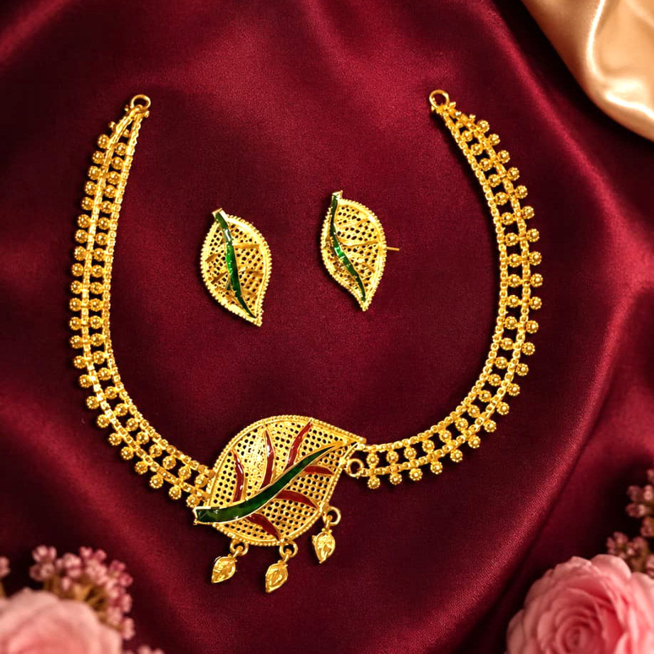 Royal Leaf Gold-Tone Necklace & Earring Set