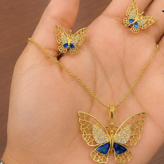 Butterfly Pendant Necklace Set | Gold-Tone Butterfly Jewellery