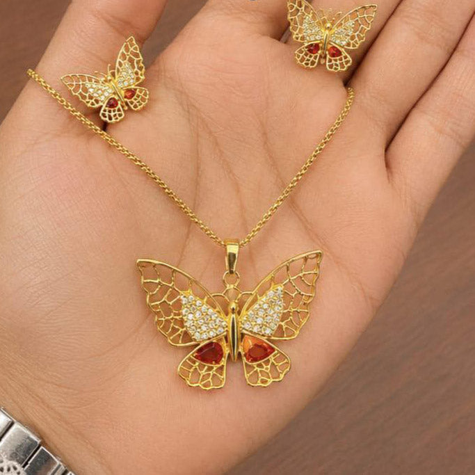 Butterfly Pendant Necklace Set | Gold-Tone Butterfly Jewellery