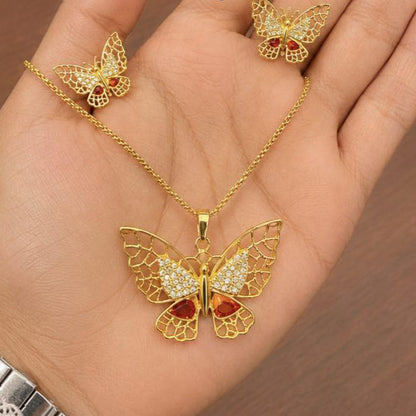 Butterfly Pendant Necklace Set | Gold-Tone Butterfly Jewellery